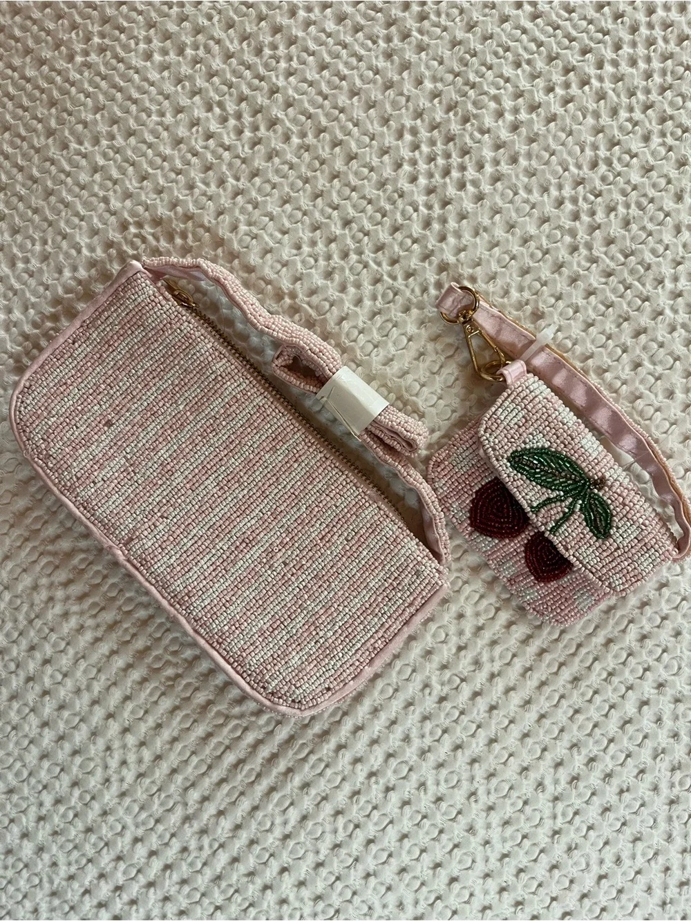 Sincerely Jules Pink Beaded Cherry purse and Coin Purse Set
